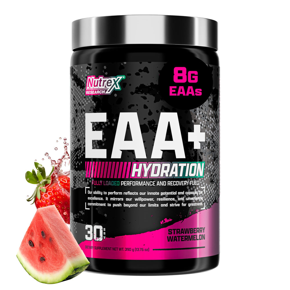 Nutrex Research EAA Hydration bottle front boosts hydration during workouts.