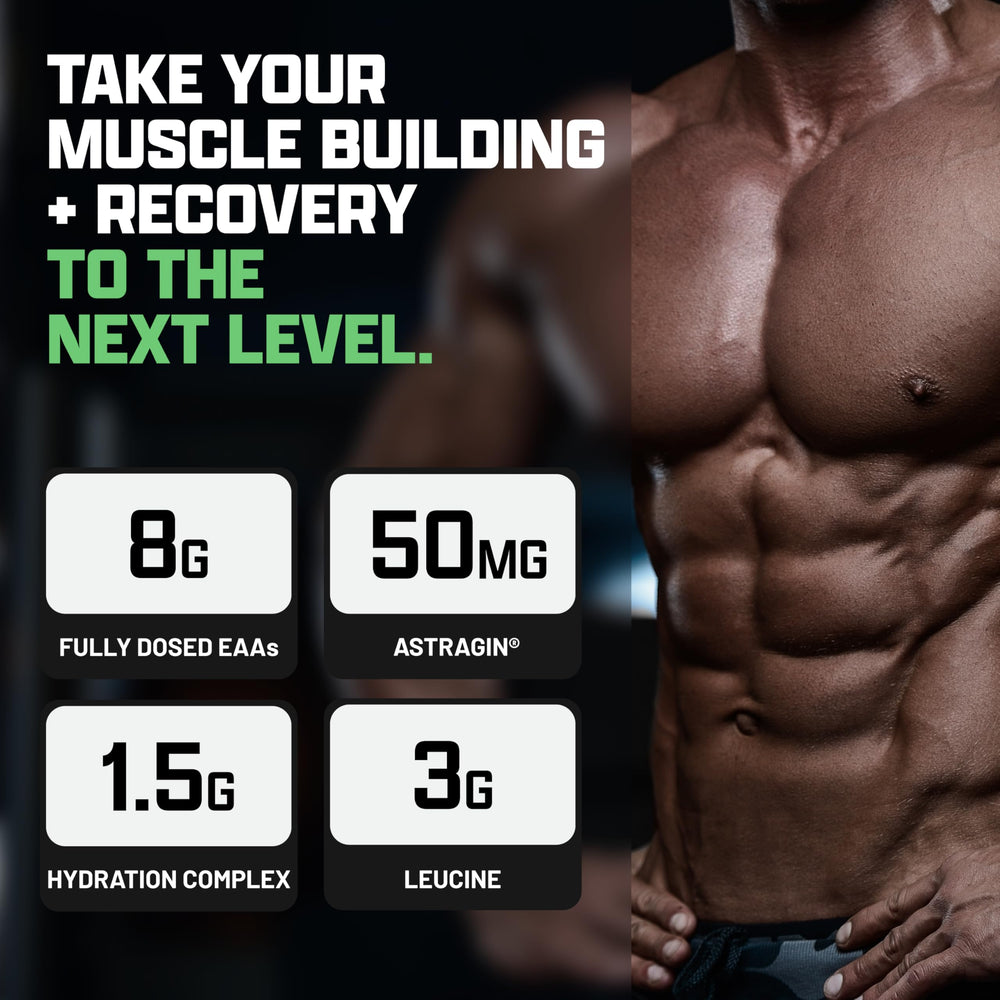 Nutrex Research EAA Hydration ingredients panel highlighting EAAs and BCAAs