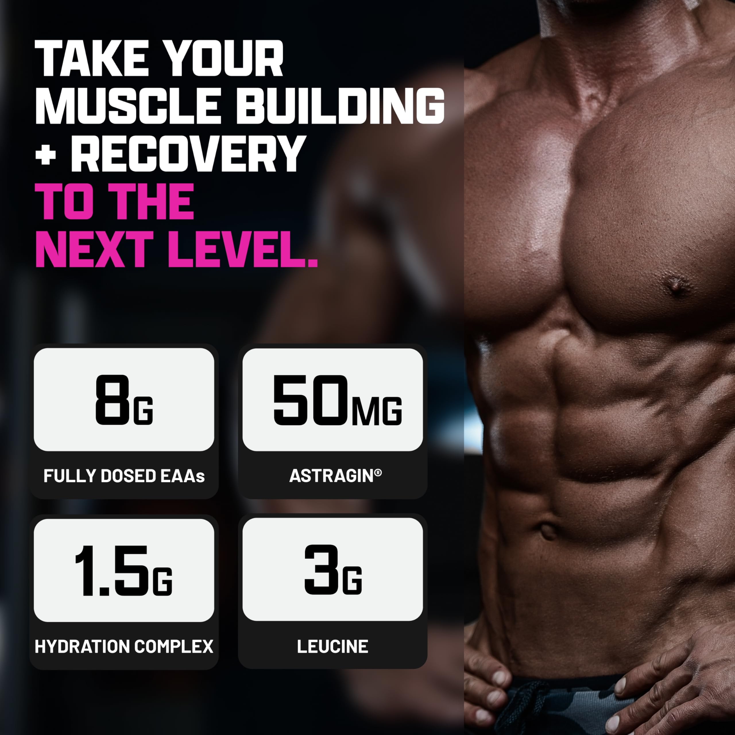 Nutrex Research EAA Hydration strawberry watermelon flavor close-up.