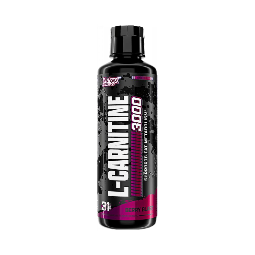 Nutrex Research L-Carnitine 3000 Berry Blast nutrition label highlighting stimulant-free formula.
