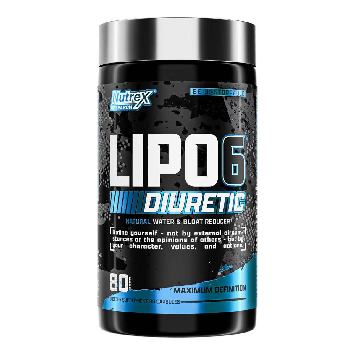 Nutrex Research Lipo 6 Black Diuretic bottle view, compact packaging for on-the-go use