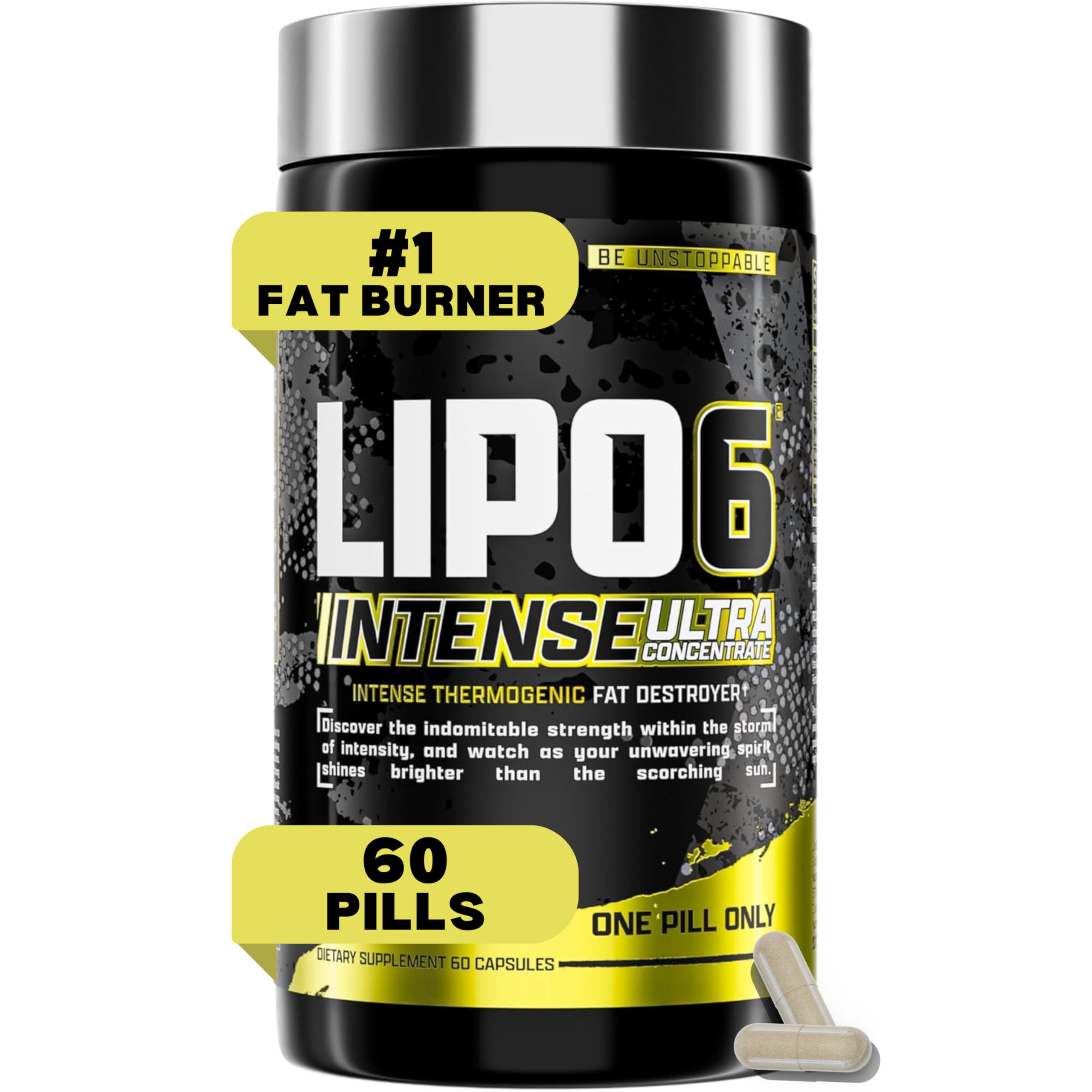 Nutrex Research Lipo6 Black Intense bottle-front showcases sleek packaging for daily fat burning support.