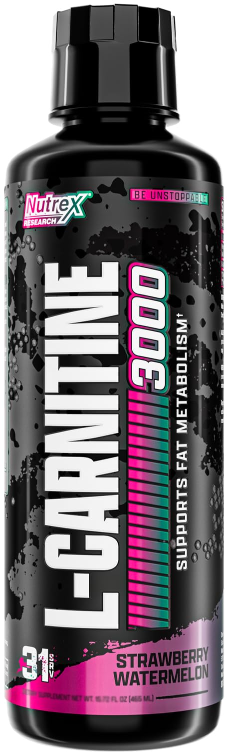 Nutrex Research Liquid Carnitine 3000 bottle showing convenient serving size for energy support