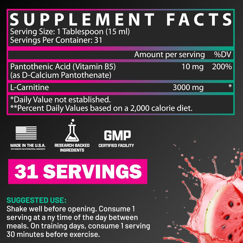 Nutrex Research Liquid Carnitine 3000 pour illustrating fast-acting formula for rapid uptake