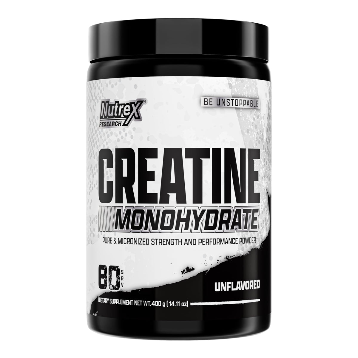 Nutrex Research Ultra Pure Creatine Monohydrate powder in a jar for daily energy support during workouts.