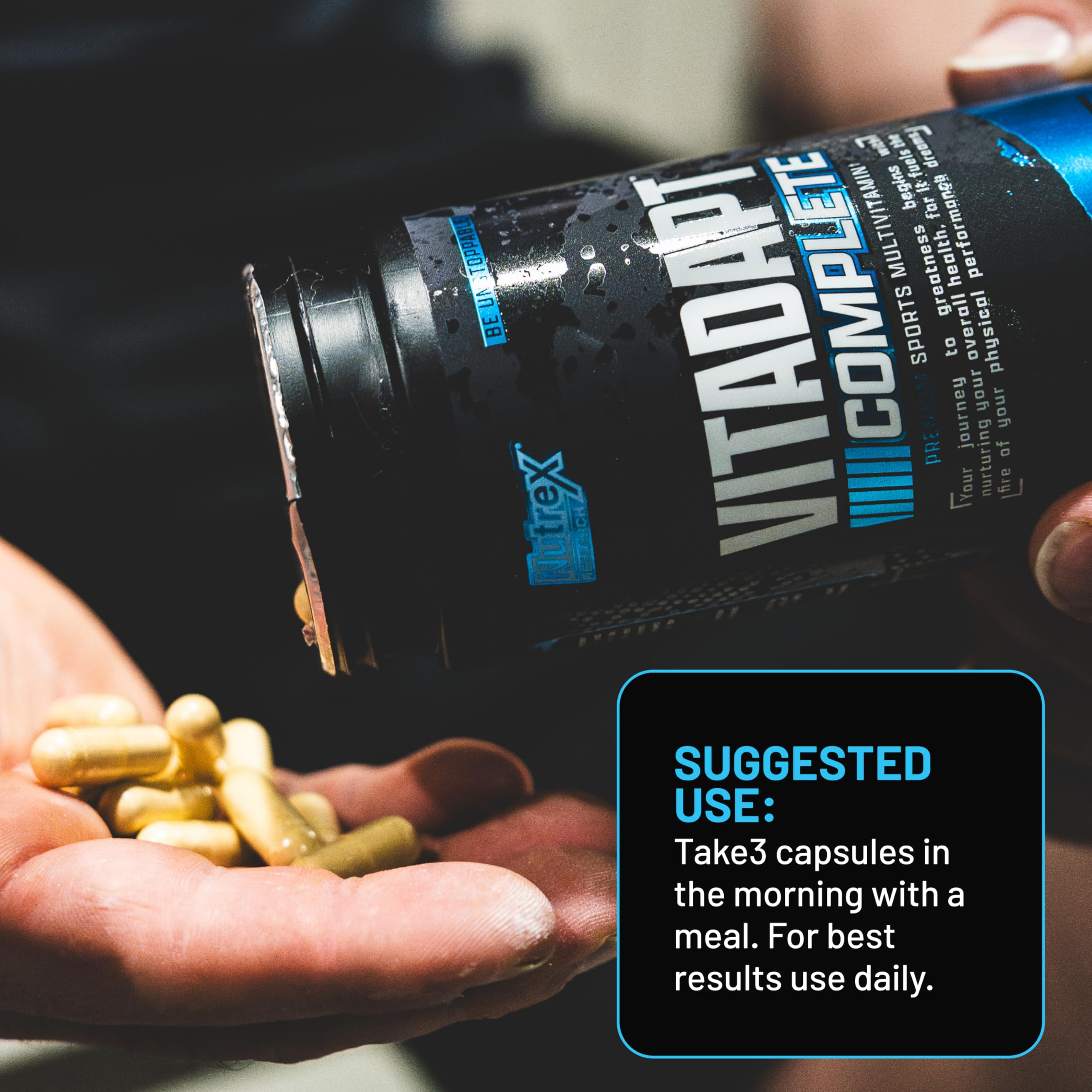 Nutrex Vitadapt adaptogens blend visuals emphasizing stress resilience.
