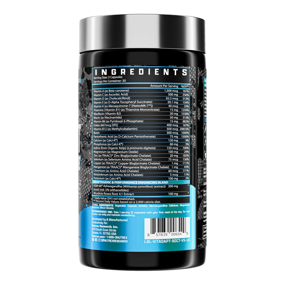Nutrex Vitadapt ingredients chart close-up.