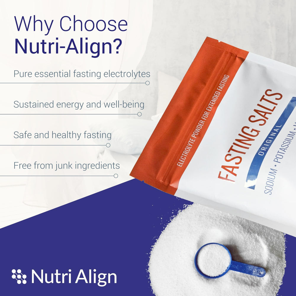 Nutri-Align Fasting Salts dissolving in water for refreshing hydration.