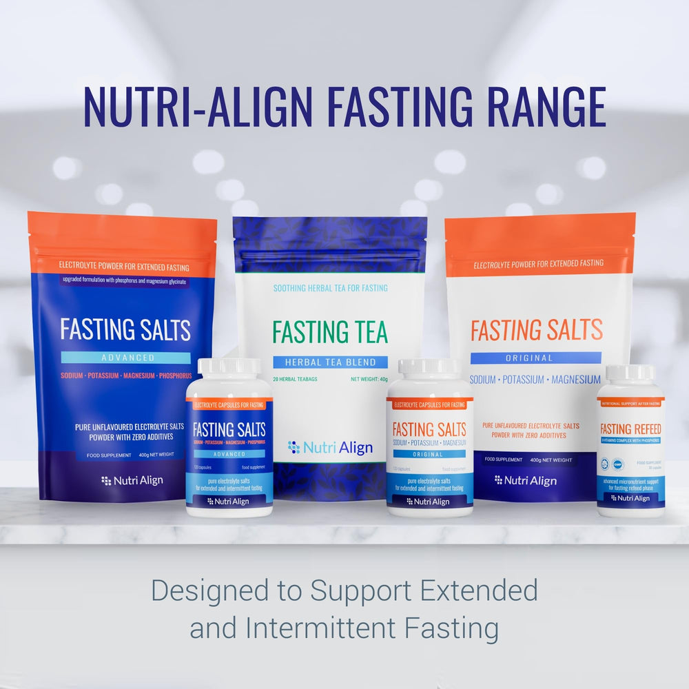 Nutri-Align Fasting Salts in a glass showing easy mixing for hydration.