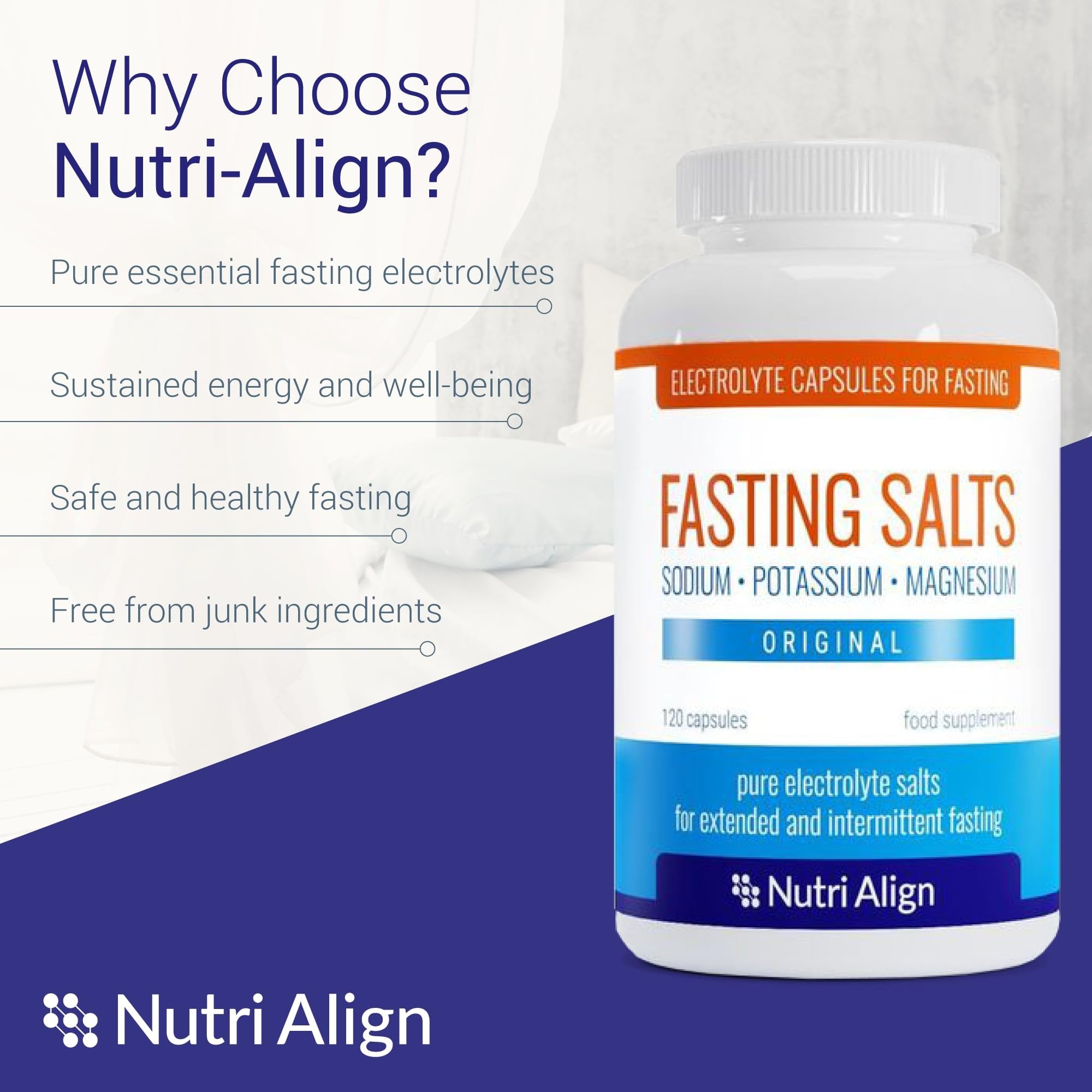 Nutri-Align Fasting Salts label closeup showing sodium, potassium, magnesium content.