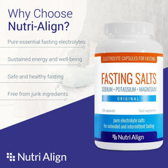 Nutri-Align Fasting Salts label closeup showing sodium, potassium, magnesium content.