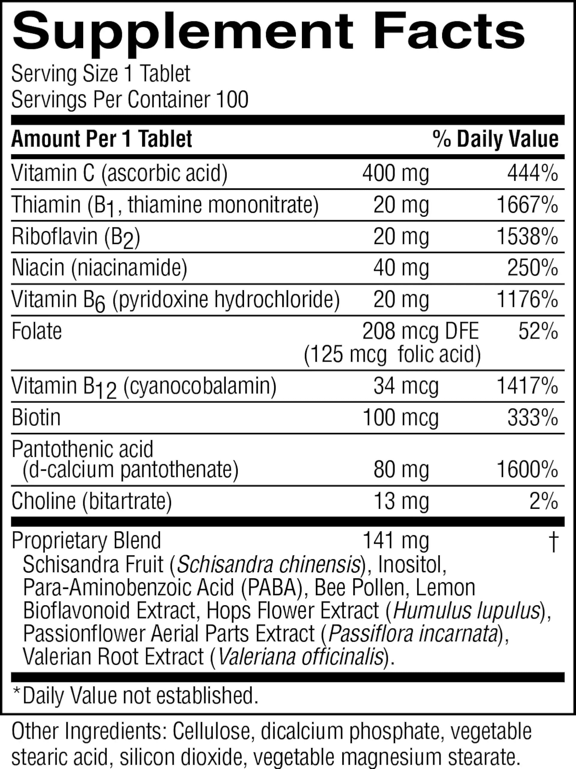 Nutri-Calm bottle side-angle view emphasizes compact, long-lasting 100-count supply.