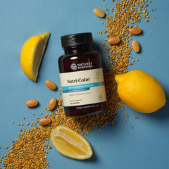 Nutri-Calm label packaging showcases valerian and passionflower blend for balanced calm.