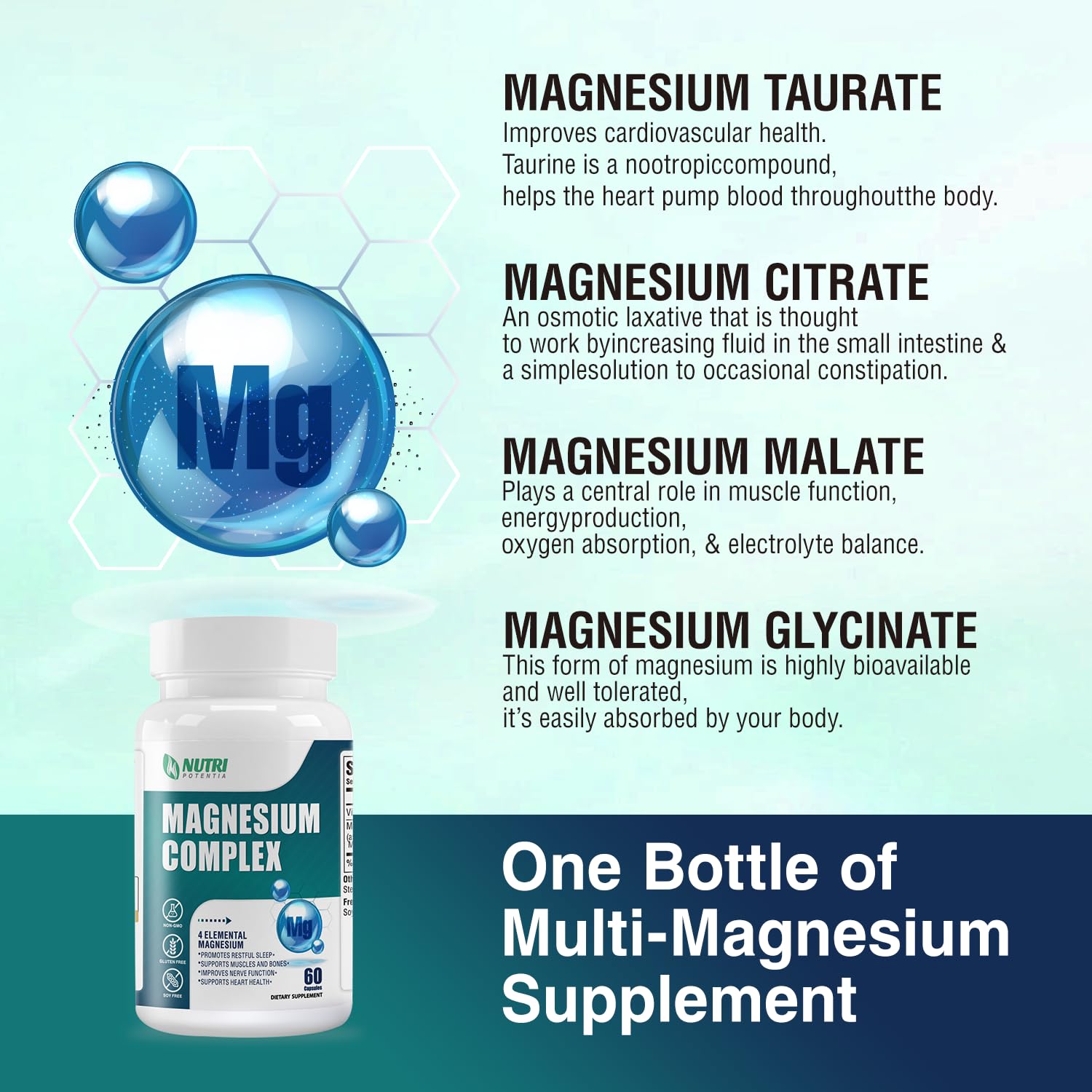 Nutri Potentia Magnesium Complex bottle on wood desk conveying quality