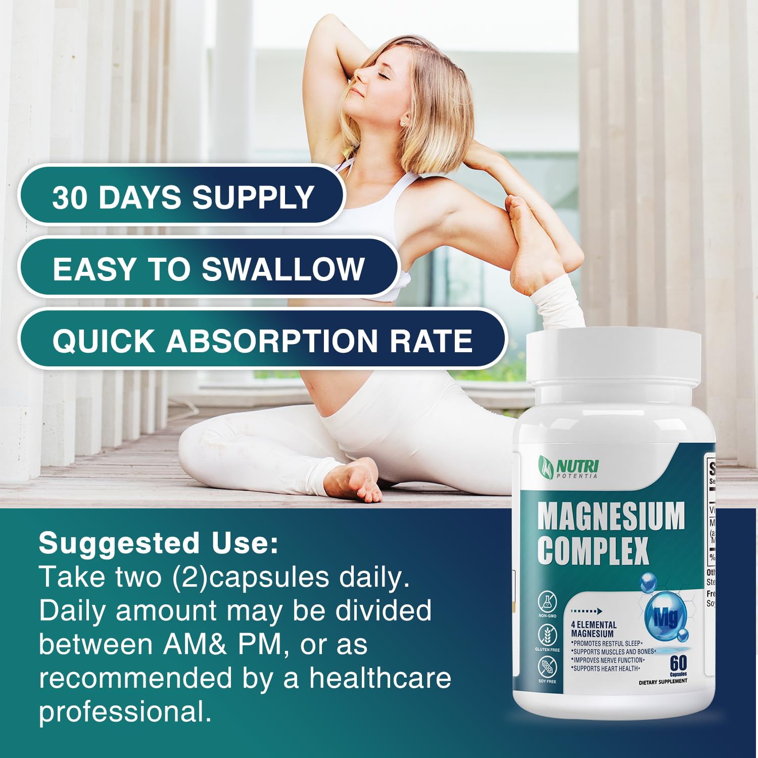 Nutri Potentia Magnesium Complex back label detail highlighting four forms