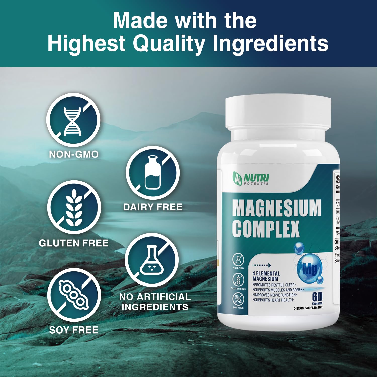Nutri Potentia Magnesium Complex packaging flatlay emphasizing quality