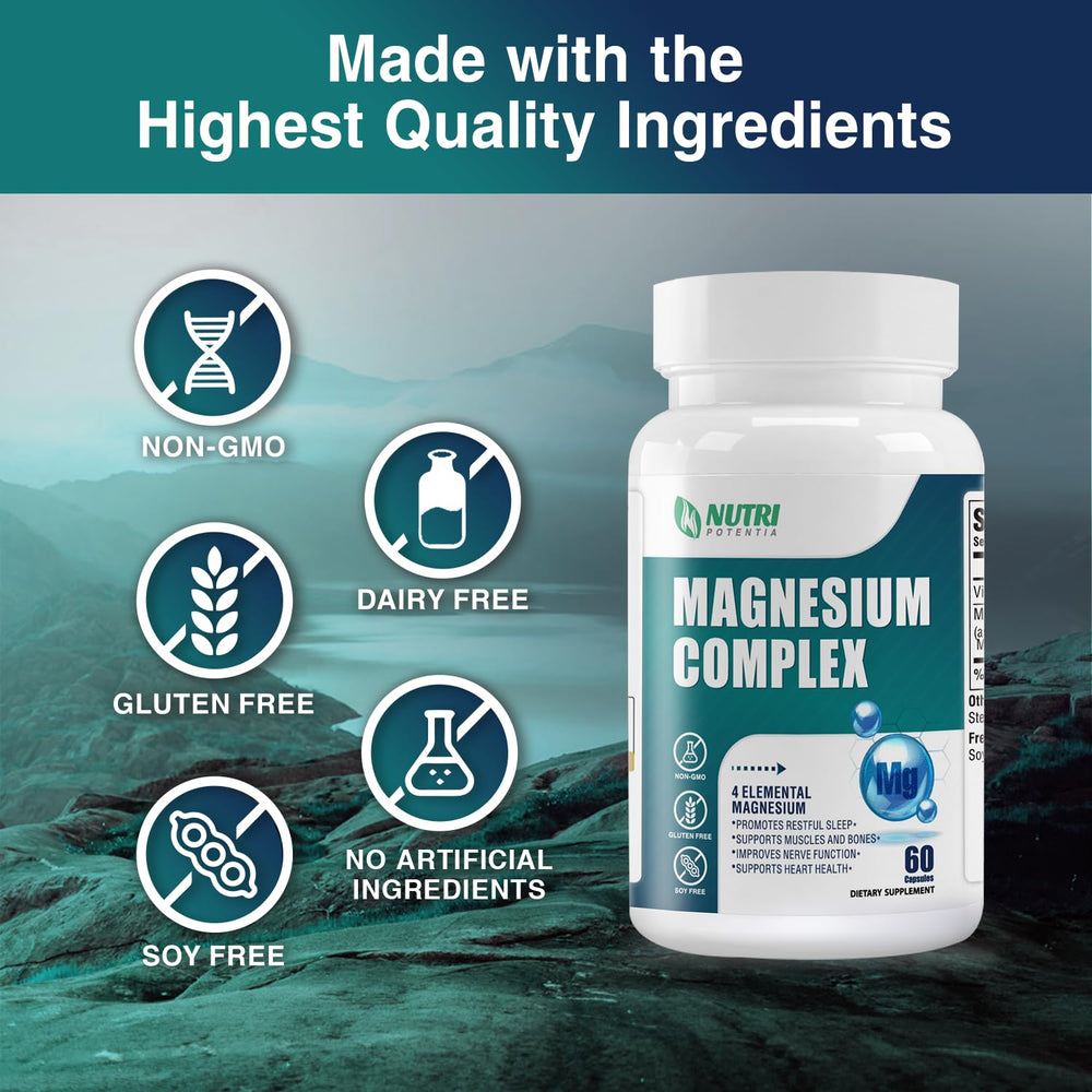 Nutri Potentia Magnesium Complex packaging flatlay emphasizing quality