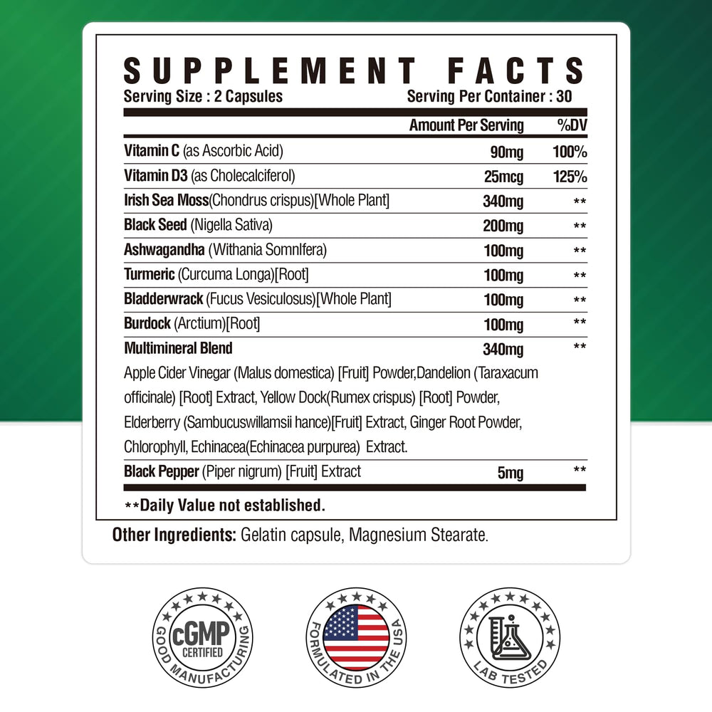 Nutri Potentia Sea Moss Capsules ingredients label
