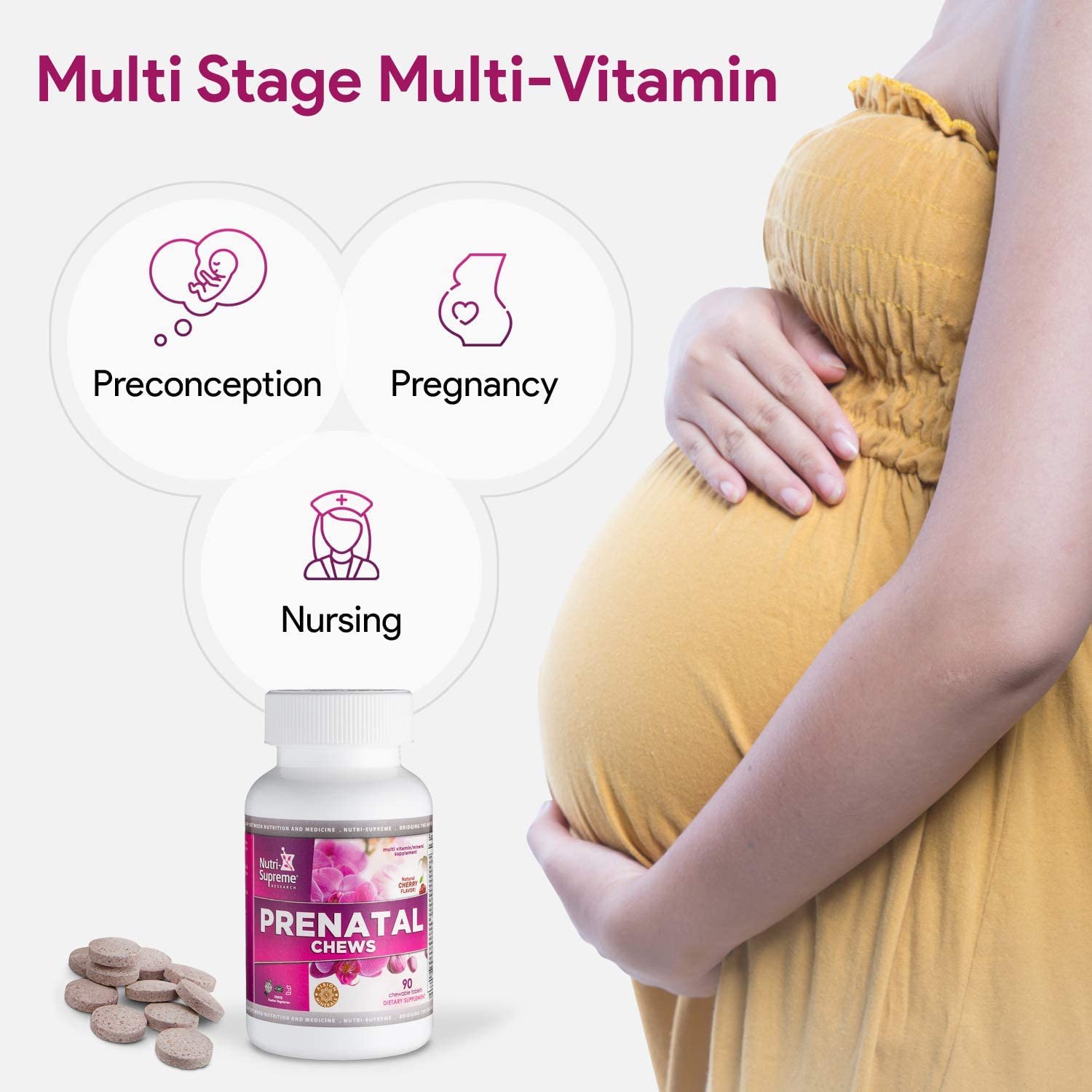 Nutri Supreme Prenatal cherry flavor chew showcasing tasty prenatal nutrition