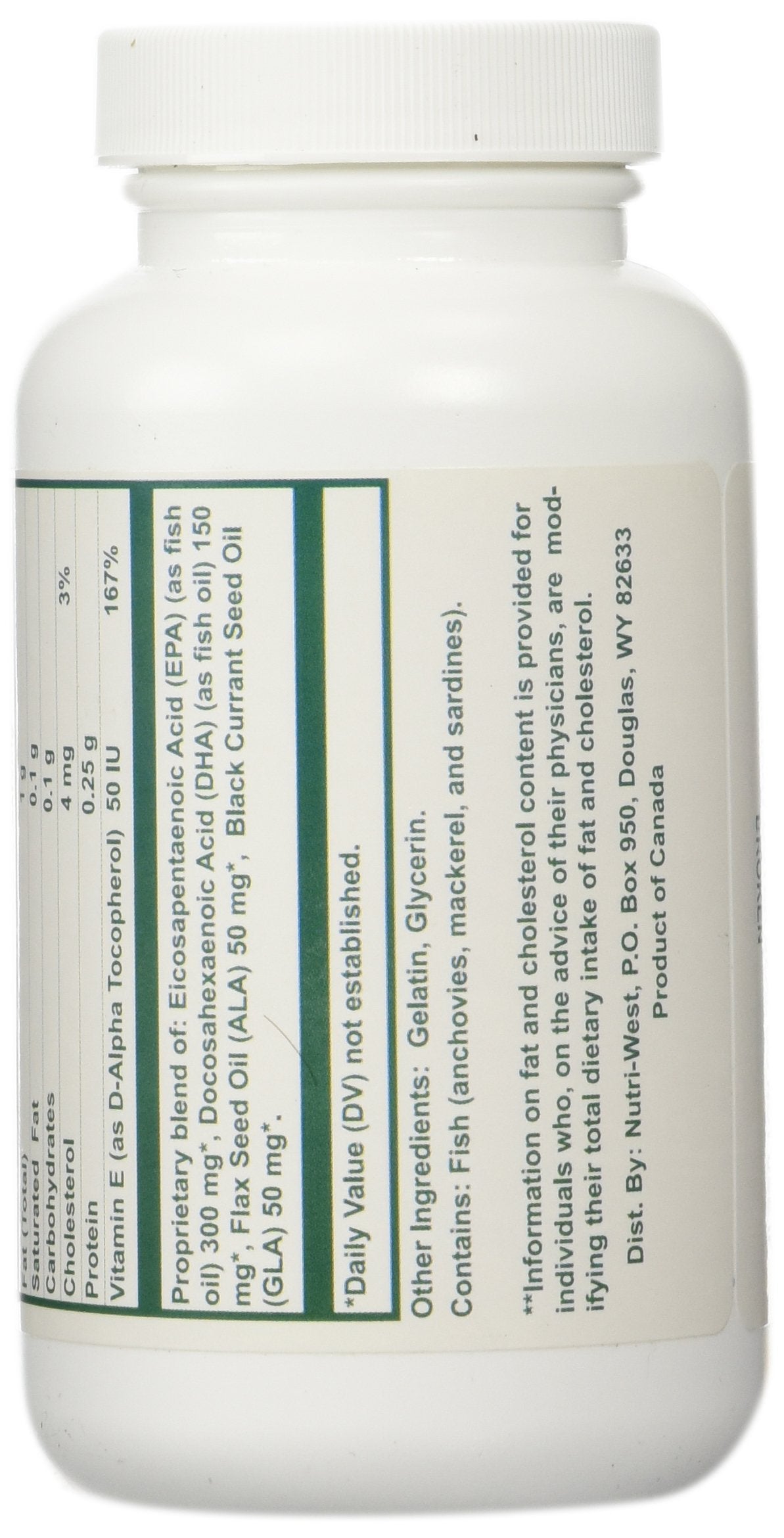 Nutri-West Complete Omega-3 Essentials label close-up shows 2:1 ratio.