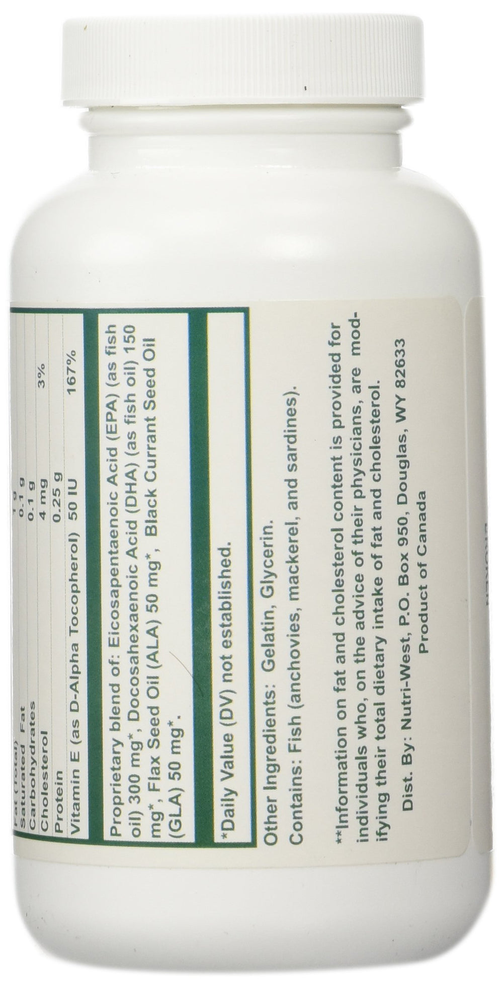 Nutri-West Complete Omega-3 Essentials label close-up shows 2:1 ratio.