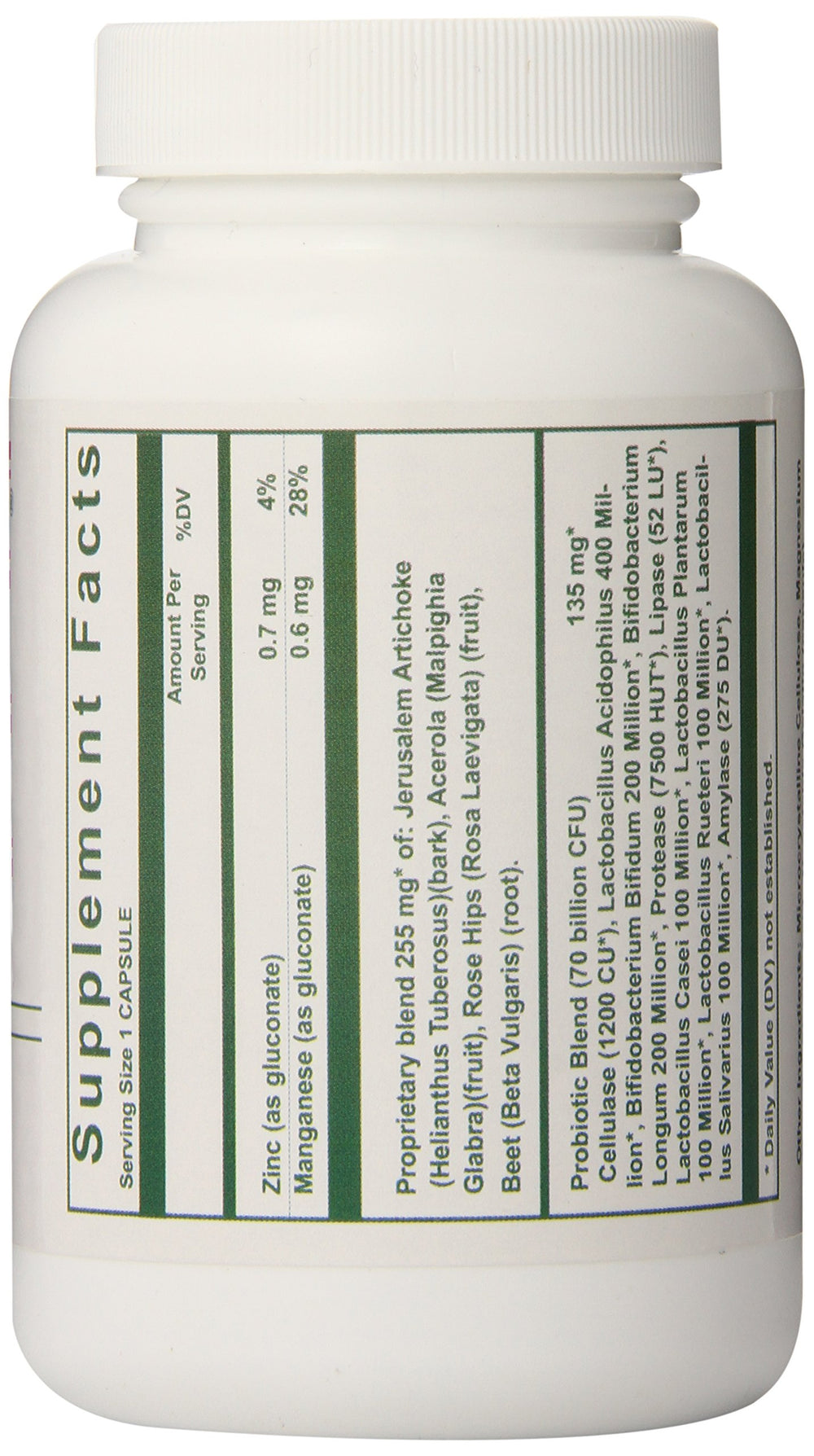 Nutri-West Total Probiotics bottle side label showing ingredients and FOS