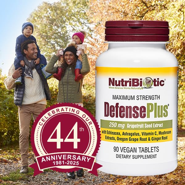 NutriBiotic DefensePlus packaging image emphasizing travel-friendly tablets.