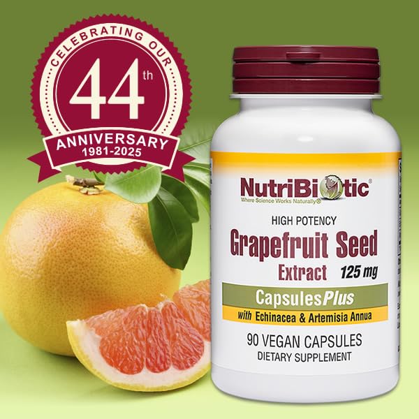NutriBiotic Grapefruit Seed Extract Capsules bottle in a simple daily-use setup.