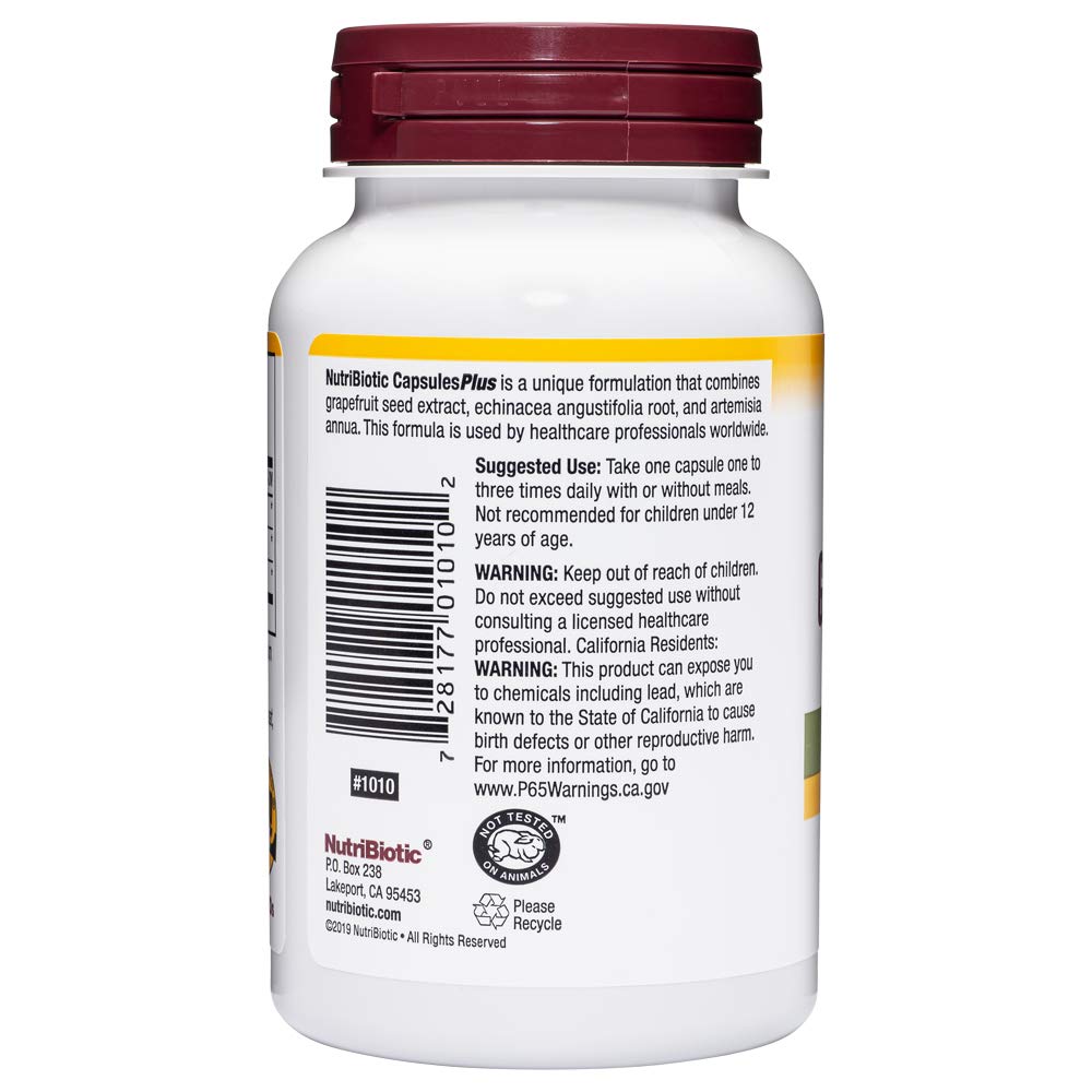 NutriBiotic Grapefruit Seed Extract Capsules on a bright shelf highlighting quality manufacturing.