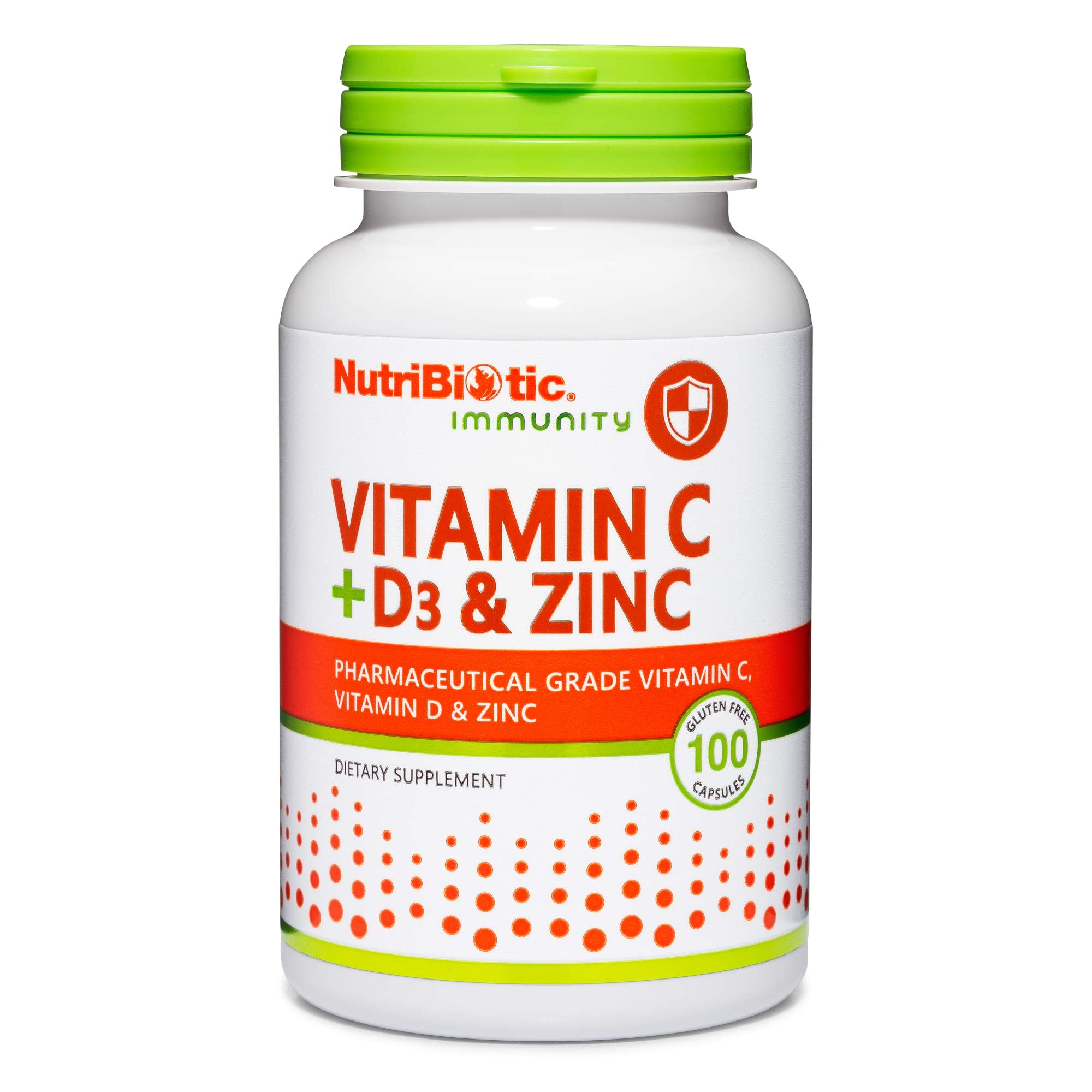 NutriBiotic Vitamin C D3 Zinc bottle front view highlighting immune support.