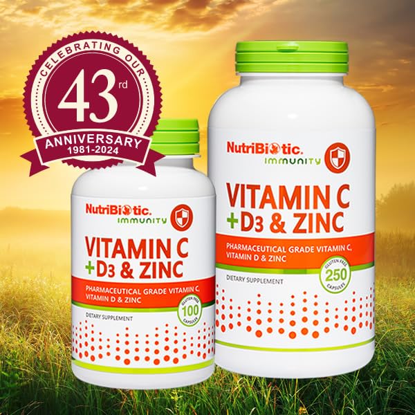 NutriBiotic vitamin bottles travel-ready image suggests on-the-go immune support.