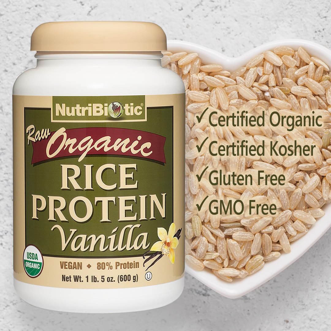 NutriBiotic ingredients panel emphasizes allergen free certified organic rice