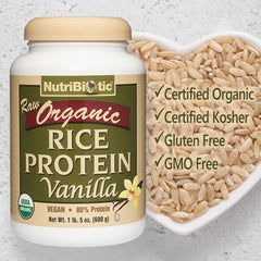 NutriBiotic ingredients panel emphasizes allergen free certified organic rice