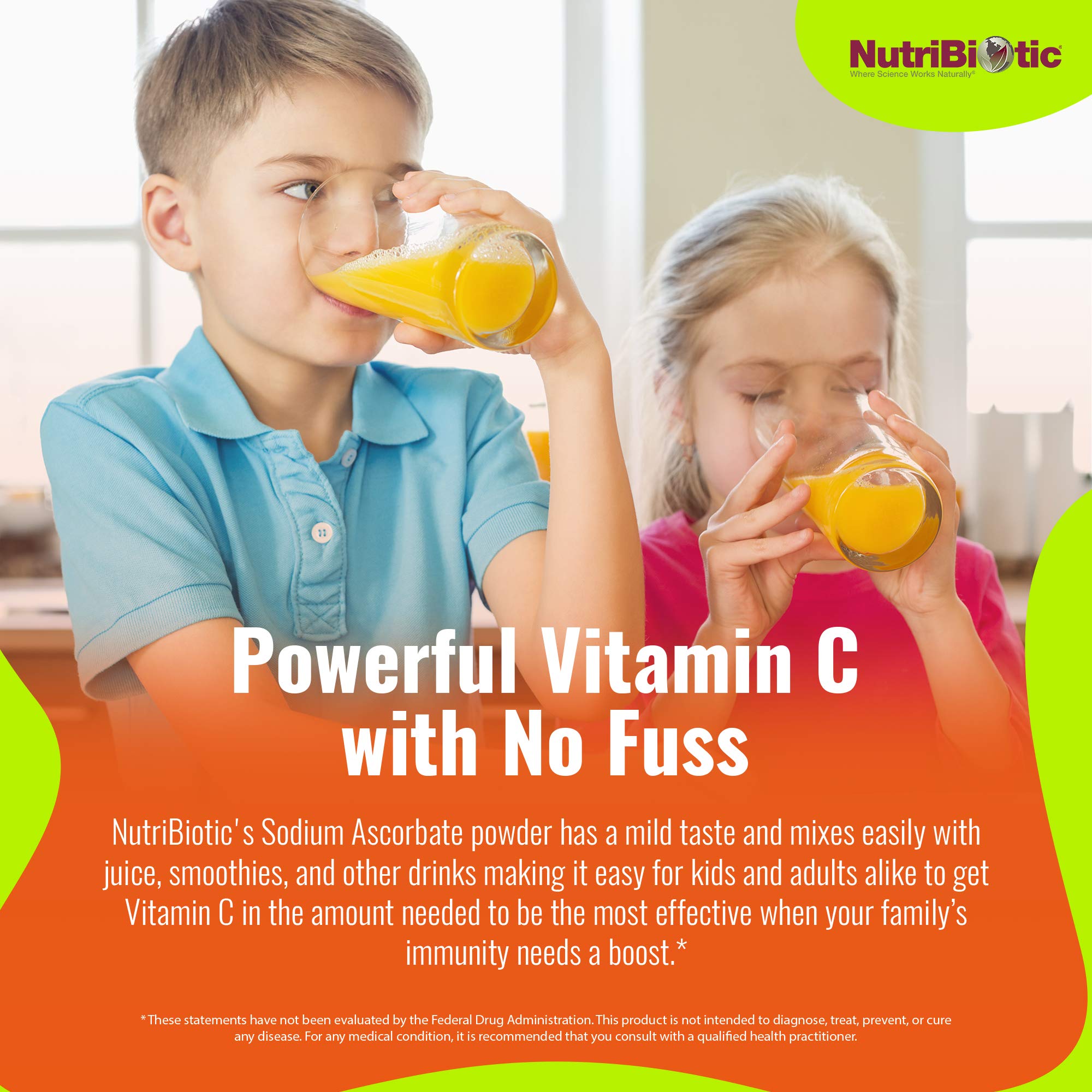 NutriBiotic powder blended into a smoothie for a gentle vitamin C boost.