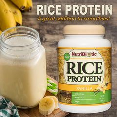 NutriBiotic vanilla rice protein powder close-up with smooth texture