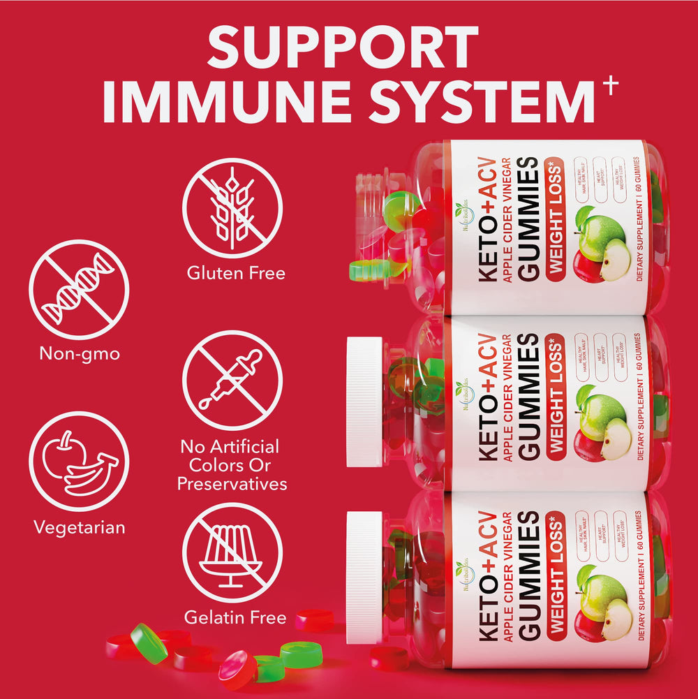 Nutribolidos Keto ACV Gummies ingredients, non-GMO, gluten-free, gelatin-free.