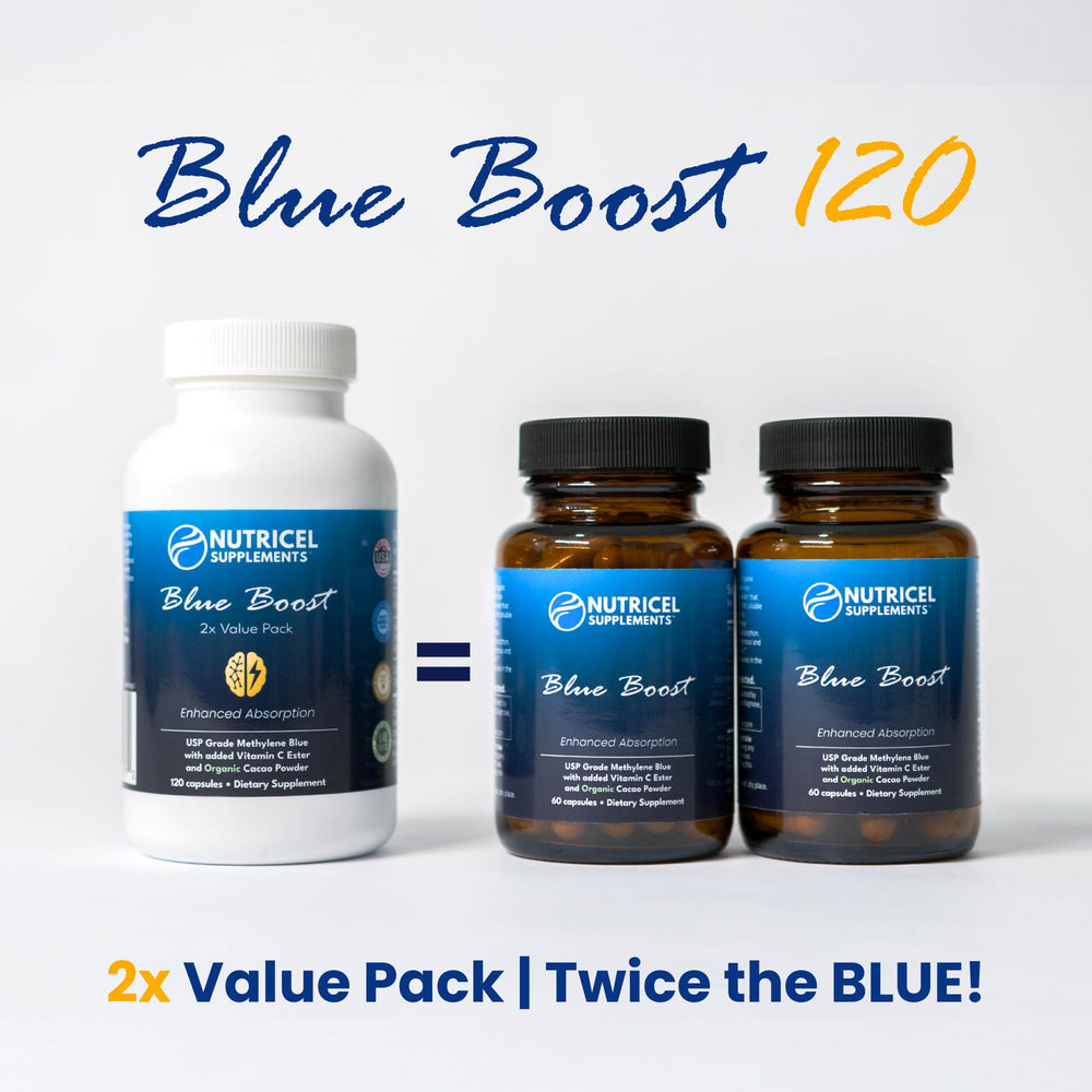 Nutricel Methylene Blue Capsules contain organic cacao for natural notes.