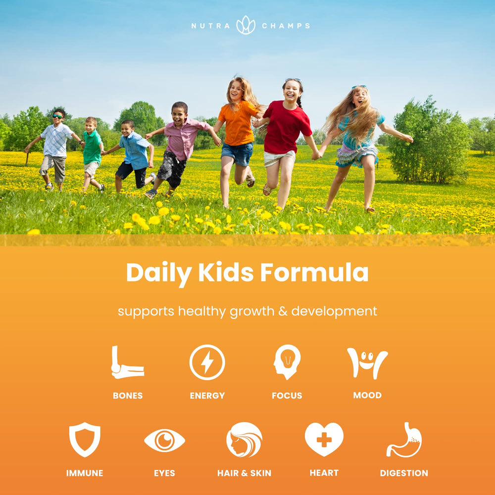 NutraChamps Kids Gummies jar with pour demonstrates easy daily serving