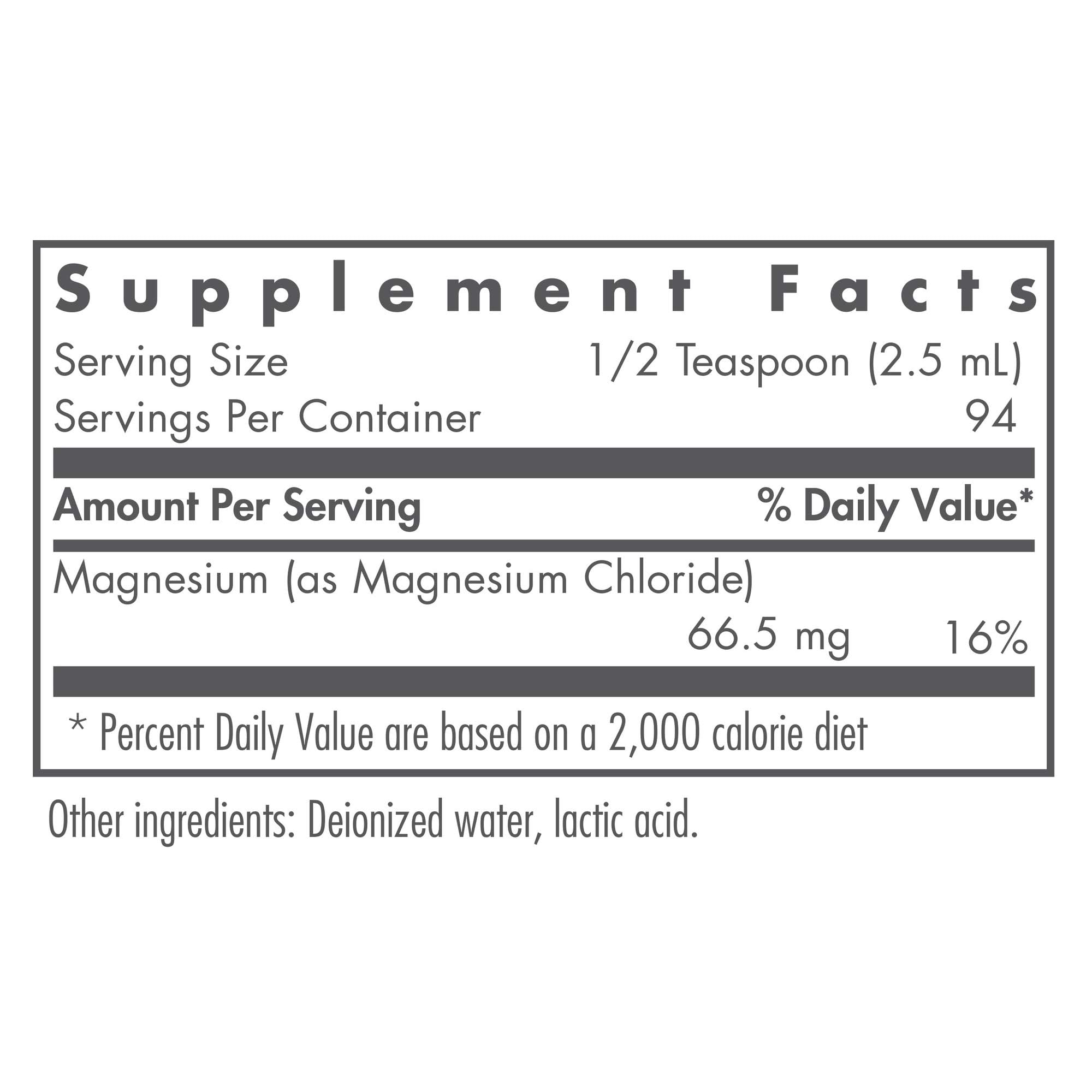 Nutricology Magnesium Chloride Liquid label close-up highlighting electrolyte balance.