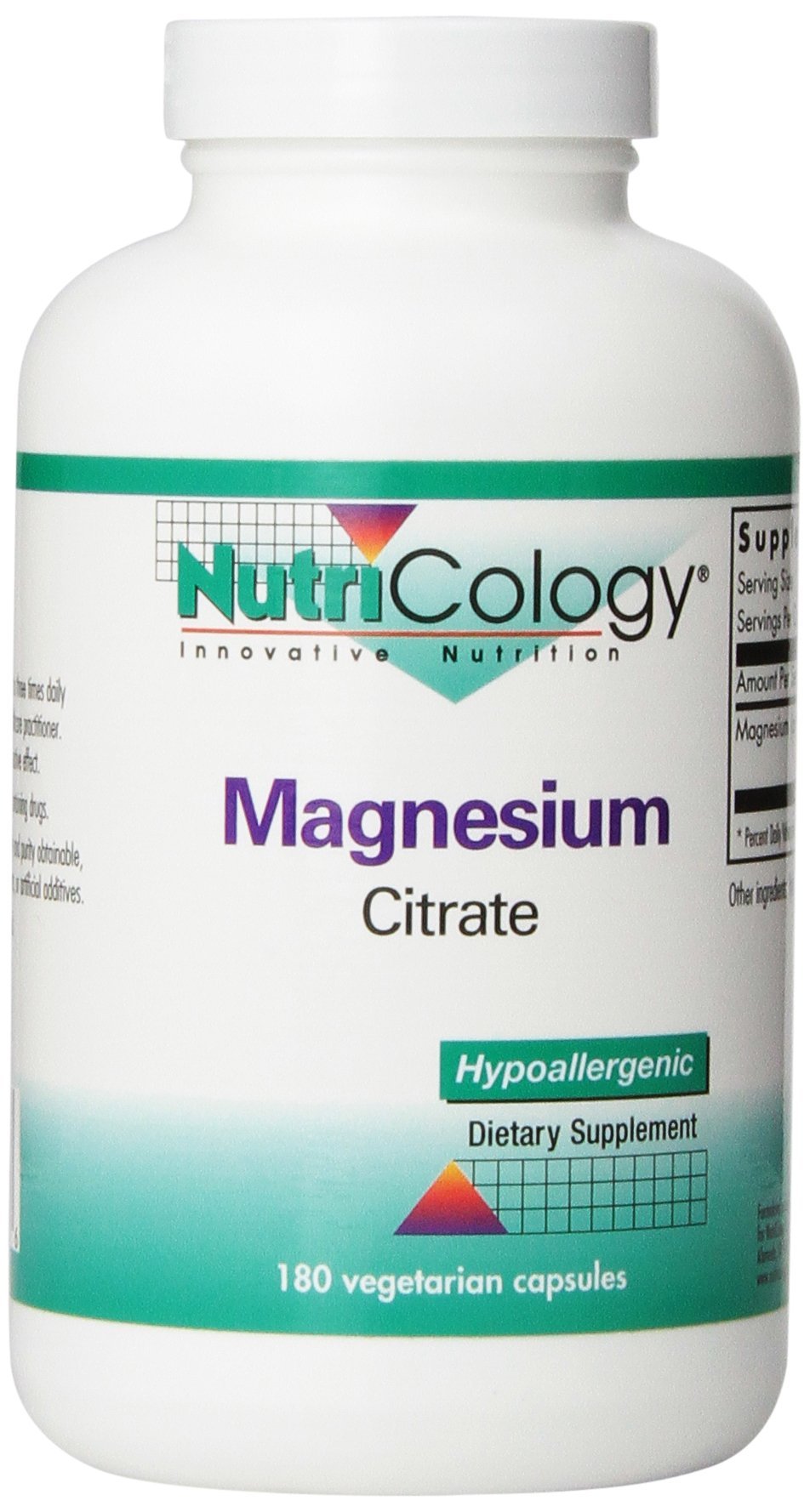 Nutricology magnesium citrate bottle close-up showing well-absorbed magnesium