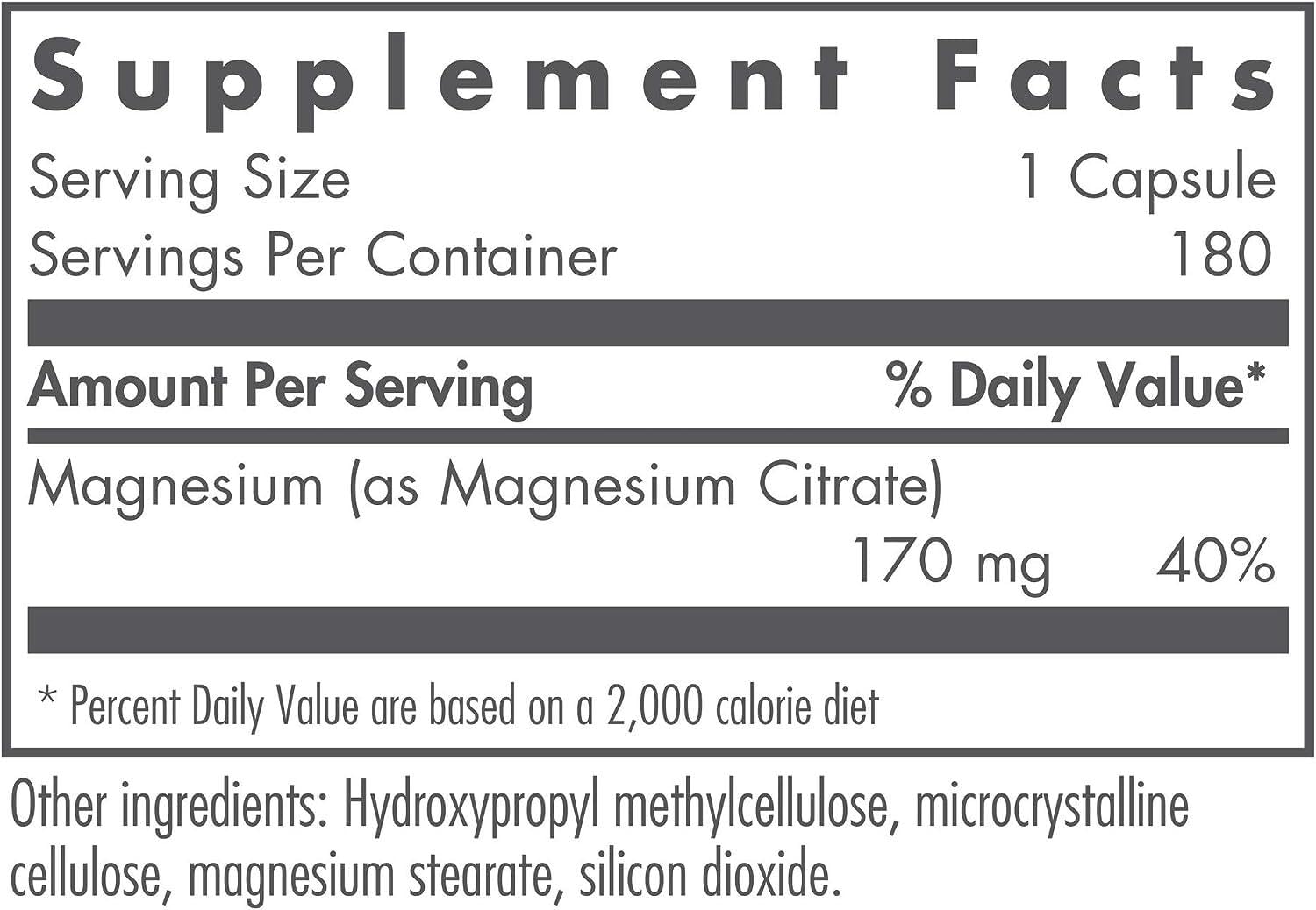 Nutricology magnesium citrate capsules view highlighting vegetarian formula