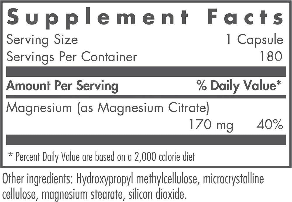 Nutricology magnesium citrate capsules view highlighting vegetarian formula