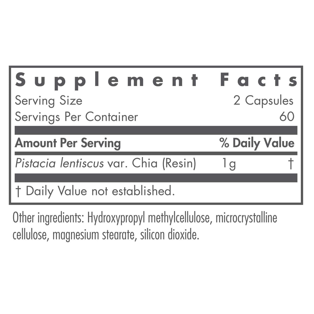Nutricology Mastic Gum capsules closeup showing vegetarian capsules for clean intake.