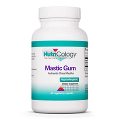 Nutricology Mastic Gum capsules for GI support in a clear bottle.