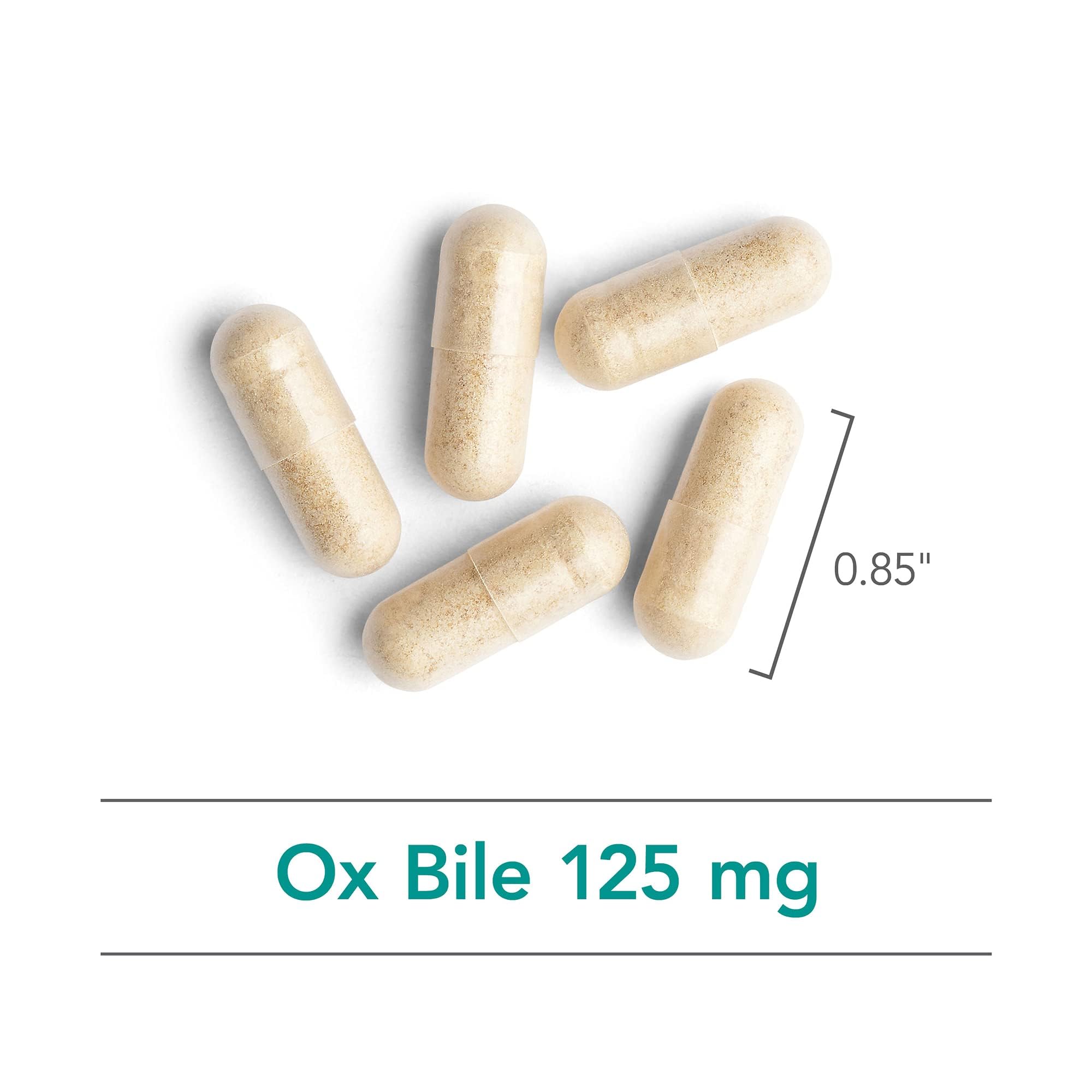 Nutricology Ox Bile 125 mg bottle back reveals ingredients and suggested use.
