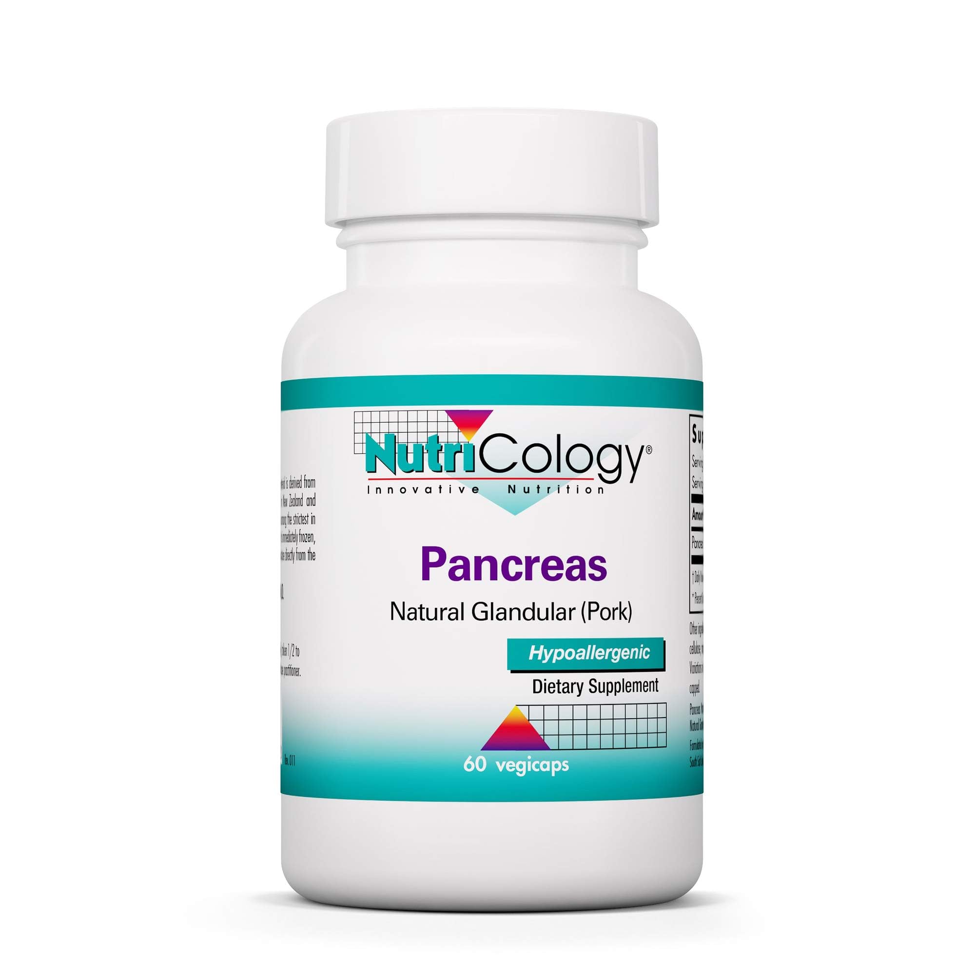 Nutricology Pancreas Pork bottle, convenient digestive support capsules.