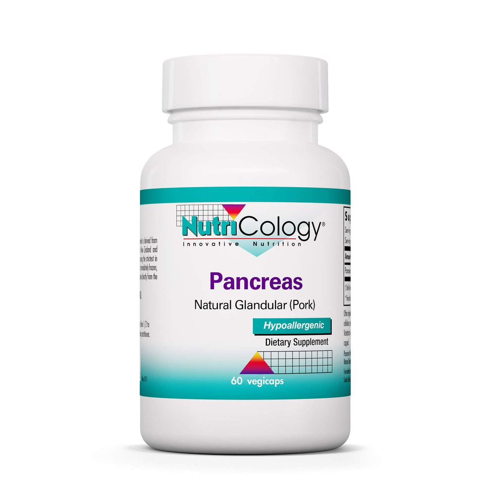 Nutricology Pancreas Pork bottle, convenient digestive support capsules.