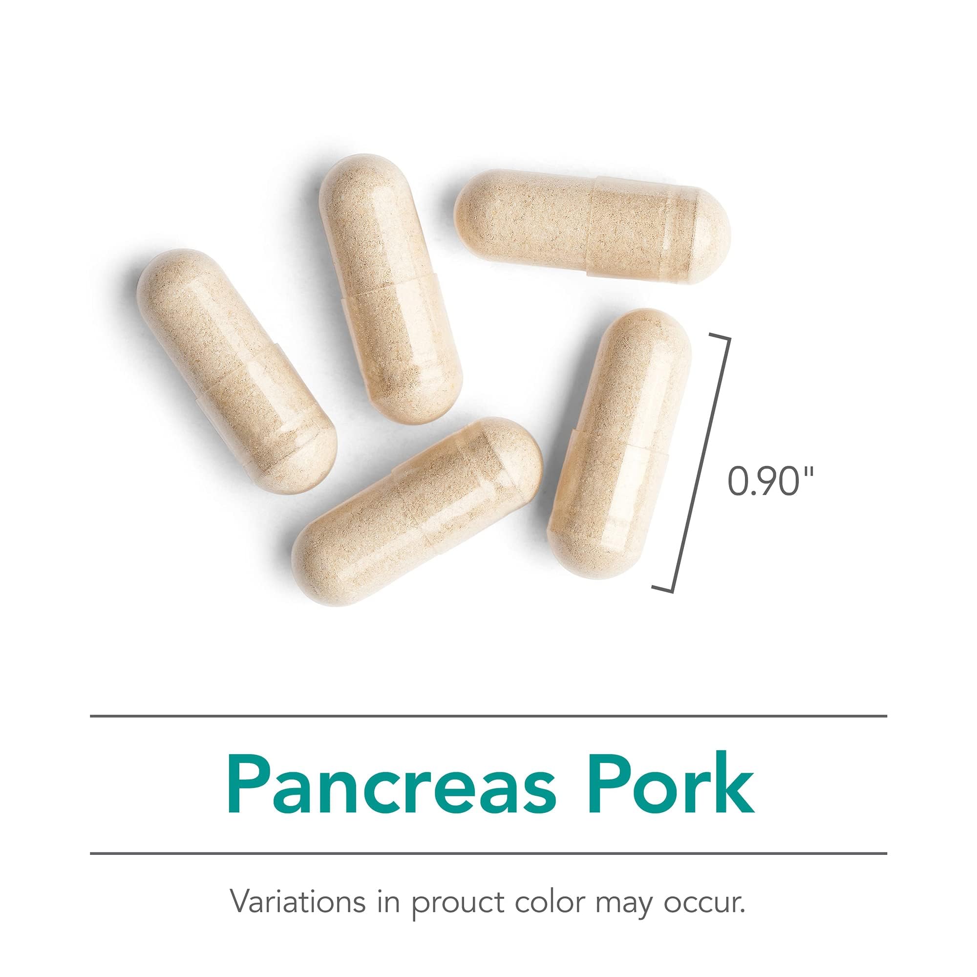 Nutricology Pancreas Pork dosage instruction panel shows before meals usage.