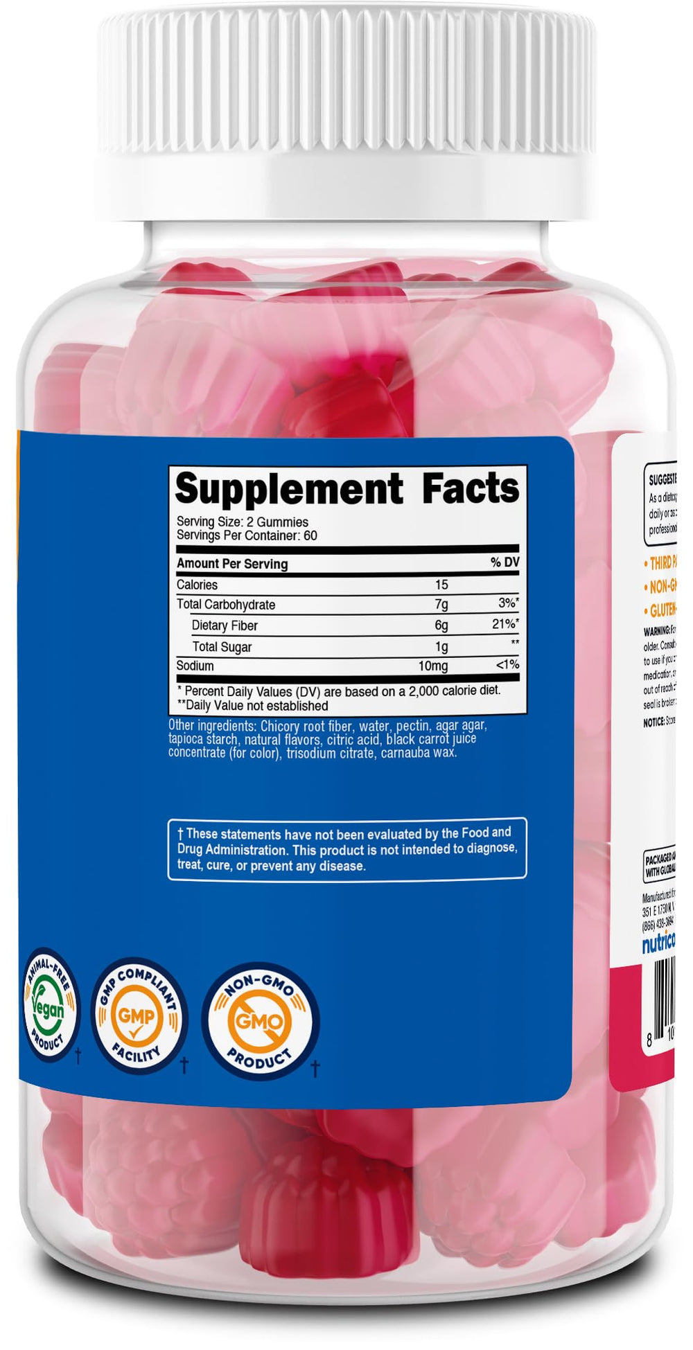 Nutricost 120 gummies bottle showcases berry flavor and fiber.