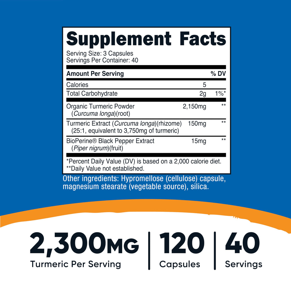 Nutricost 95% curcuminoids extract highlights high potency content.